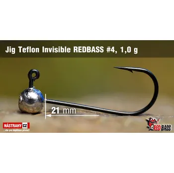Rybářský háček Jigová hlavička Teflon Invisible REDBASS #4, 21 mm - #4 - 1,0 g, 5 ks