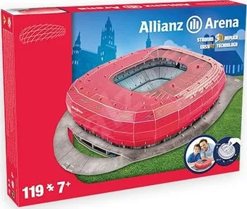 3D puzzle Nanostad 3D Fotbalový stadion Alianz Arena FC Bayern Mnichov červený 119 dílků