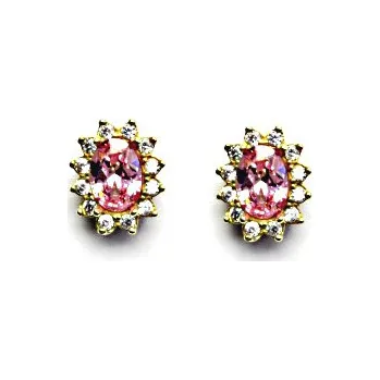 Náušnice Zlaté náušnice Kate, růžový zirkon, čiré zirkony, žluté i bílé zlato, NŠ 1480