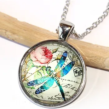 Řetízek Řetízek Fashion Jewerly - Amulet Barevná vážka s růží, Dragonfly, Love to be free 2555