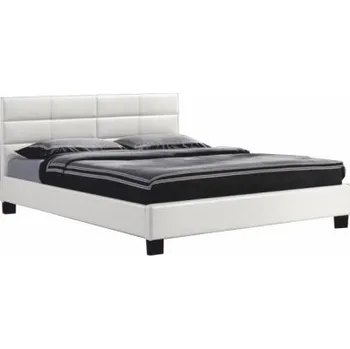 Postel Manželská postel s roštem, 160x200, bílá ekokůže, MIKEL