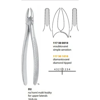 Kleště Medin Kleště extrakční D2 na horní malé řezáky 16.8cm DIAMANT