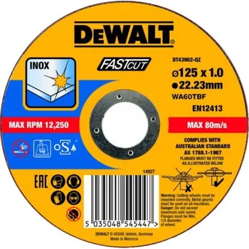 Řezný kotouč Řezný kotouč na ocel a nerez 125x22,2x1,0 Fastcut DeWALT DT43902
