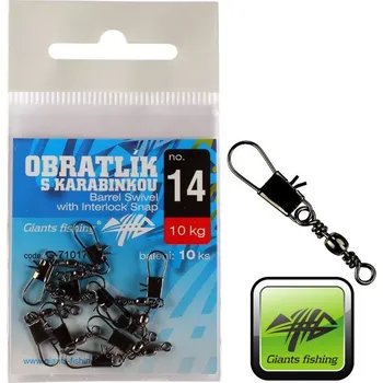 Obratlíky s karabinkou Giants Fishing Barrel Swivel with Interlock Snap - 10 ks velikost: 18/7 kg