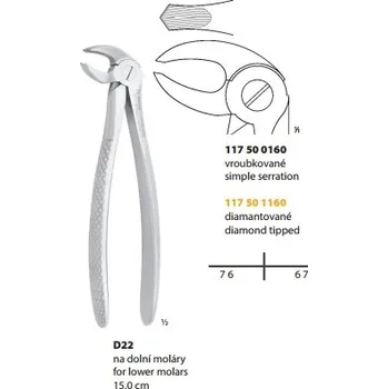 Kleště Medin Kleště extrakční D22 na dolní moláry 15.0cm DIAMANT