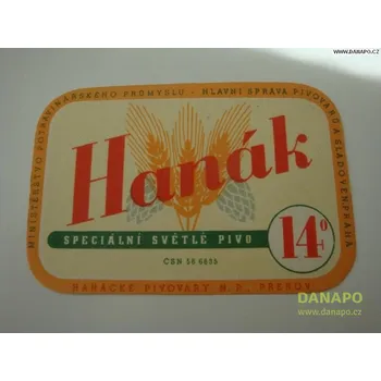 Pivo DANAPO PIVNÍ ETIKETA - Hanák - 14° speciální světlé pivo