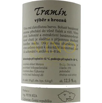 Víno VINAŘSTVÍ BÍZA Bíza Tramín 2018 výběr z hroznů 0,75 l polosuché moravské bílé víno