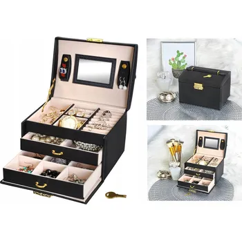 Kosmetický kufr NehtyShop Šperkovnice se zrcadlem na klíček - černá