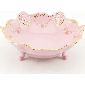 Miska vykrajovaná 17 cm, růžový porcelán, kytičky, Leander