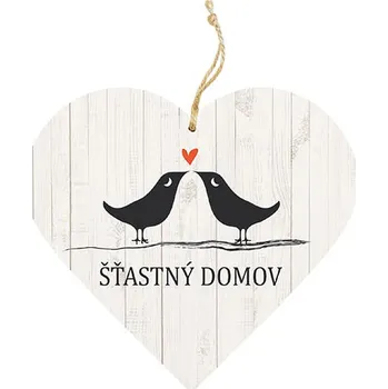 Dřevěné srdce Šťastný domov 13 cm