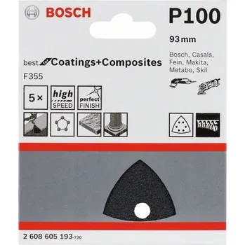 Brusný papír 5x Brusný papír do delta brusky Bosch F355, 93mm, zr.120, 6 otvorů (2608605194)