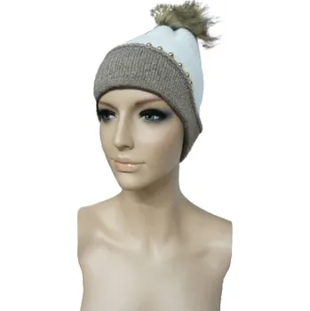 Rukavice Dámská čepice s bambulí - bílo-hnědá