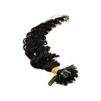 Příčesek Vlasy evropského typu k prodlužování keratinem 60cm kudrnaté - černé 1 pramen 0,5 gramů