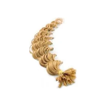 Příčesek Vlasy evropského typu k prodlužování keratinem 60cm kudrnaté - přírodní blond 1 pramen 0,7 gramů