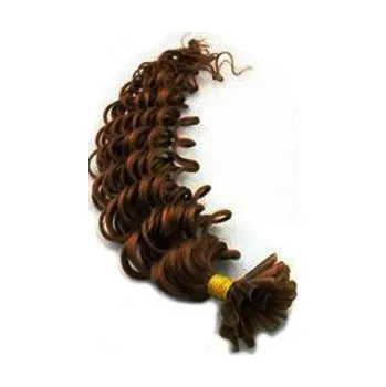 Příčesek Vlasy evropského typu k prodlužování keratinem 50cm kudrnaté - středně hnědé 1 pramen 0,5 gramů