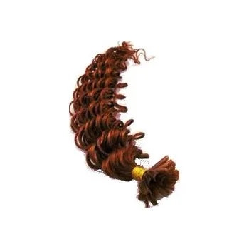 Příčesek Vlasy evropského typu k prodlužování keratinem 60cm kudrnaté - měděná 1 pramen 0,5 gramů