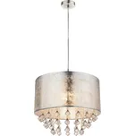Globo 15188H3 AMY - Závěsný textilní lustr ve stříbrné barvě s ověsky 1 x E27 (Textilní svítidlo na lanku s krystalky)