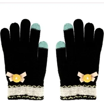 Rukavice Tel1 ZIMNÍ RUKAVICE na dotek. LCD mobilu ČERNÁ vozr FLOWER 54246 vel. univerzál