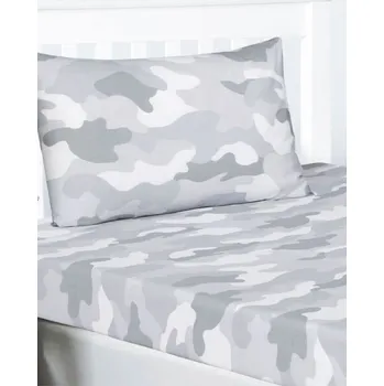 Povlečení Sada prostěradla a povlak na polštář šedý maskáč
