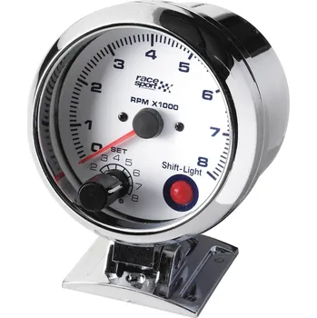 Přídavný otáčkoměr Race Sport 90 mm 0-8000 RPM - nastavitelný shift, bílý