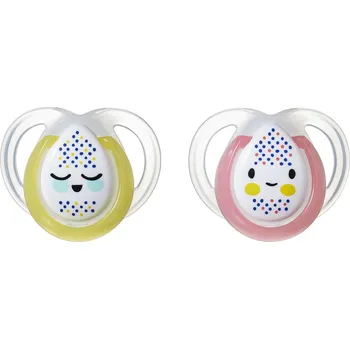 dudlíky Tommee Tippee Šidítko C2N silikon Night 2ks 0-6m žlutá