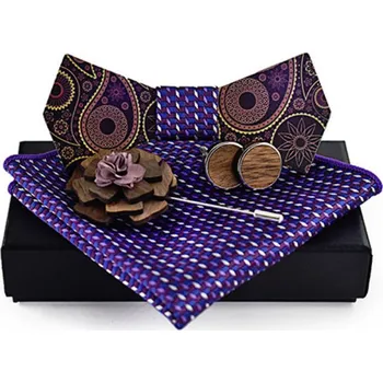 Motýlek Dřevěný motýlek s knoflíčky, kapesníčkem a broží Miranda M130