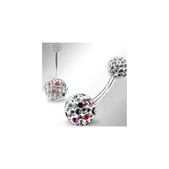 Piercing Piercingate Piercing do pupíku s kuličkami s krystaly PBSW00059 - Barva/Motiv: Čirá