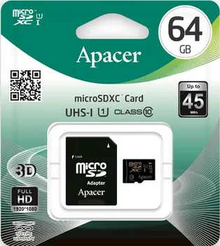 Paměťová karta Apacer microSDXC 64 GB UHS-I + adaptér (AP64GMCSX10U1-R)