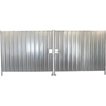 Plot Plná dvoukřídlá mobilní brána 4,8x2 m, trapézový plech, mobilní oplocení, pozink