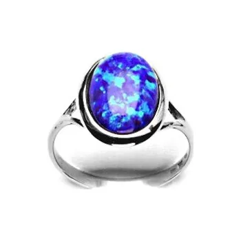 Prsten Zlatý prsten, syntetický fialový opál, bílé zlato - T 1454 (opál 14x10 mm)