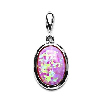 Přívěsek Zlatý přívěsek, syntetický růžový opál, bílé zlato - P 1454/22 (opál 14x10 mm)