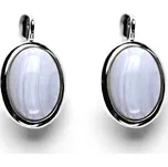 Zlaté náušnice, přírodní kámen chalcedon, bílé zlato - NK 1454 (chalcedon 14x10 mm)