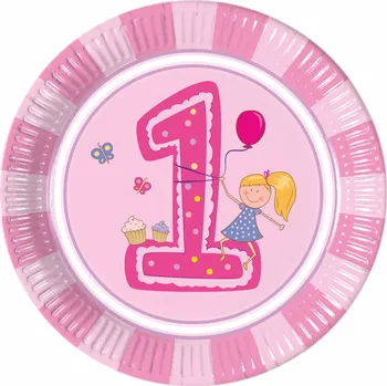Party nádobí Procos 1. narozeniny holčičí talíře 23 cm 8 ks