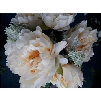 umělá květina Pivoňka kytice,6 barev, Barva krémová X191