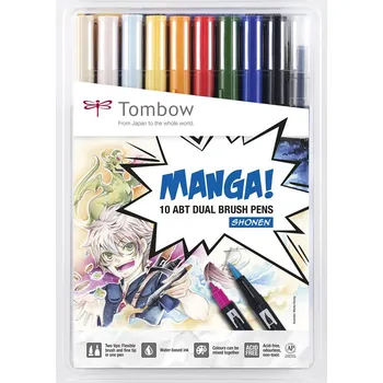 Tombow Tombow, ABT-10C-MA, ABT Dual Brush pen, oboustranné popisovače, Manga set Shonen, 10 ks