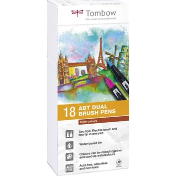 Tombow Tombow, ABT-18P-3, ABT Dual Brush pen, oboustranné popisovače, Earth tone, 18 ks