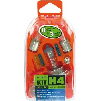 Povinná bezpečnostní výbava Lampa 58153 UNI box halogen H4 12V P43t 60/55W sada 8 ks náhradních žárovek 12V a 3 ks pojistek