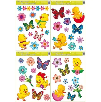 Okenní dekorace Okenní fólie kuřátka, květiny a motýlci 38x30cm 1ks