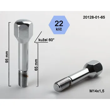 Šroubek na kolo Kolový šroub M14x1,5x65 kužel chrom, 20128-01-65 Ferrari, Maserati, výška 95