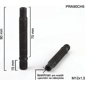 Kolový svorník - šteft M12x1,5x70+15 oboustranný závit, PRA90CH5, černý, celková délka 90mm