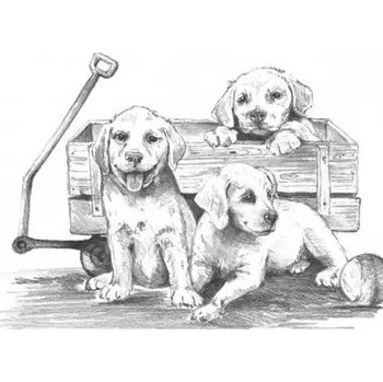 Hračka Malování SKICOVACÍMI TUŽKAMI - Štěňátka s vozíkem