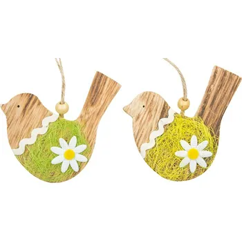 Velikonoční dekorace Dřevění ptáčci na zavěšení 9 cm, 2ks