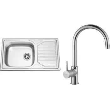 Kuchyňský dřez Set Sinks N75 (dřez Okio 860 XXL V 0,6 mm, matný + baterie Vitalia Chrom - lesklý)