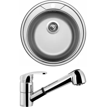 Kuchyňský dřez Set Sinks (dřez Round 510 V 0,6 mm, matný + baterie Legenda S Chrom - lesklý) RO510VLESCL