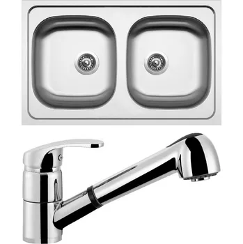 Kuchyňský dřez Set Sinks (dřez Classic 800 DUO 0,6 mm, matný + baterie Legenda S Chrom - lesklý) CL800VLESCL
