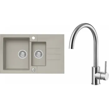 Granitový dřez Set Alveus (dřez Rock 70 Pebble 02 + baterie Elza Kartáčovaná ocel) SETA455