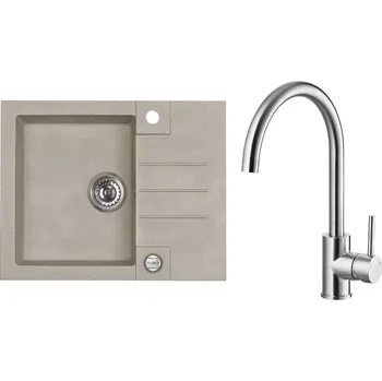 Granitový dřez Set Alveus (dřez Rock 30 Pebble 02 + baterie Elza Kartáčovaná ocel) SETA401