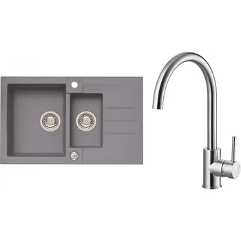 Granitový dřez Set Alveus (dřez Rock 70 Steel 04 + baterie Elza Kartáčovaná ocel) SETA457