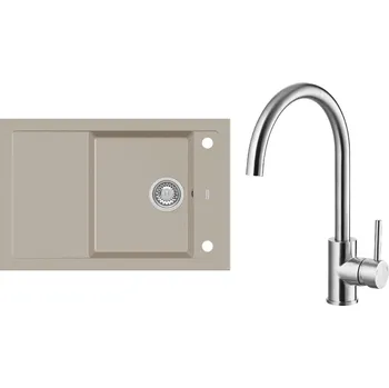 Granitový dřez Set Alveus (dřez Formic 30 Pebble 02 + baterie Elza Kartáčovaná ocel) SETA441