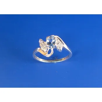 Prsten Sabrina - prsten s akvamarínem a čirými zirkony , Materiál: Růžové zlato, ryzost 585/1000